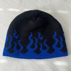 Black & Blue Flame Knit Beanie Unisex Streetwear Y2K